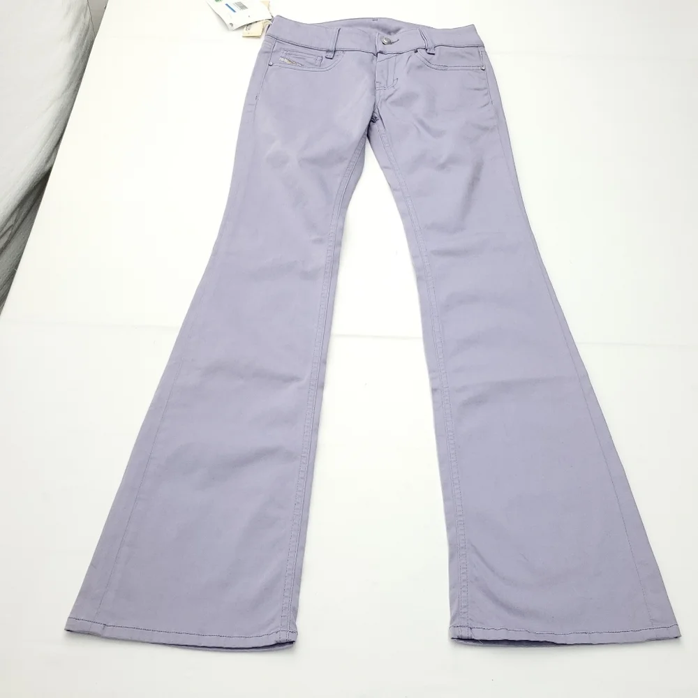 NEW Diesel Womens Low Rise Flare Pants Lilac Stretch Cotton Blend Size 25